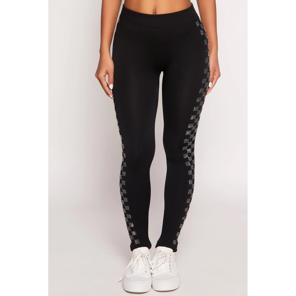Vintage PINK ACTIVE Black Sparkle‎ Checkerboard Leggings Athleisure Workout Sz S
